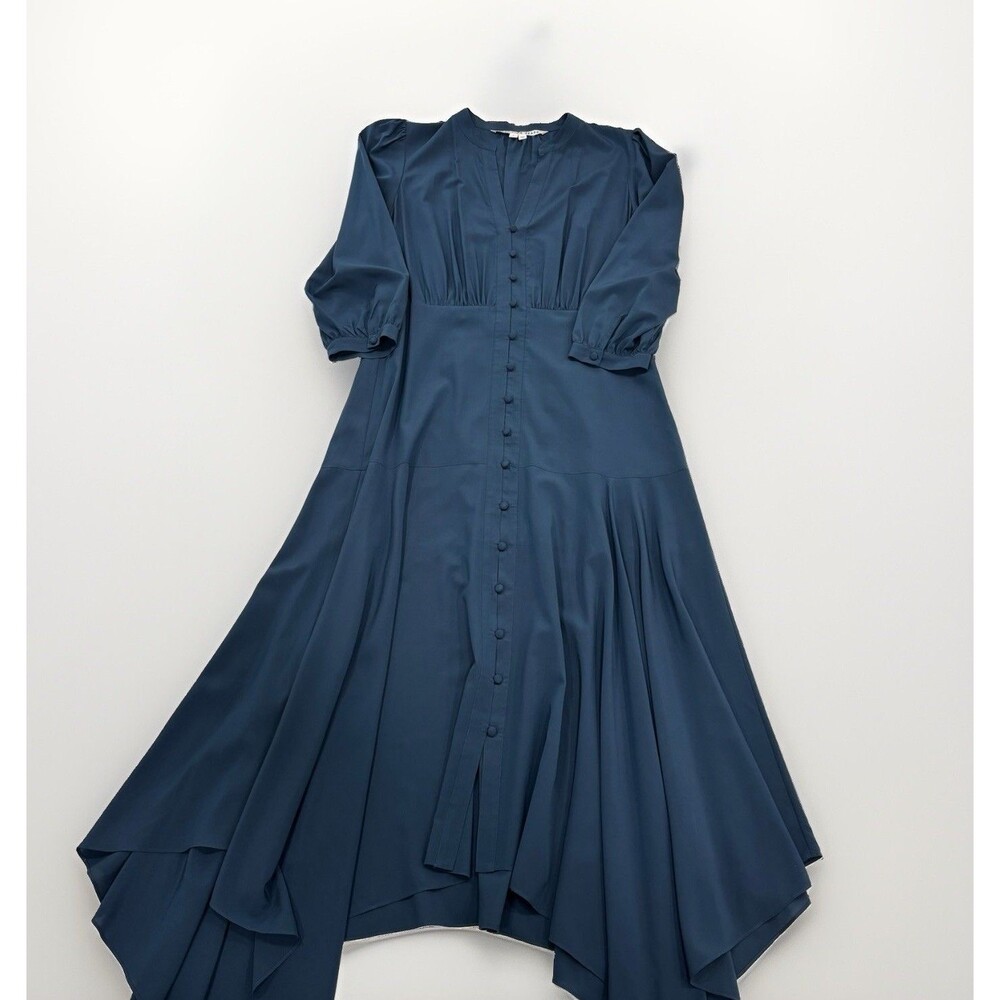 Veronica Beard Dress Womens Size 10 Navy Blue Silk Midi Button Down Formal - Picture 2 of 8